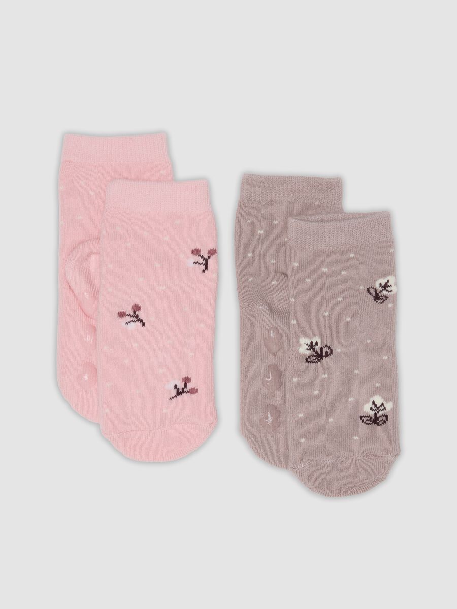 Two-pack of non-slip socks in stretchy organic cotton with flowers_0