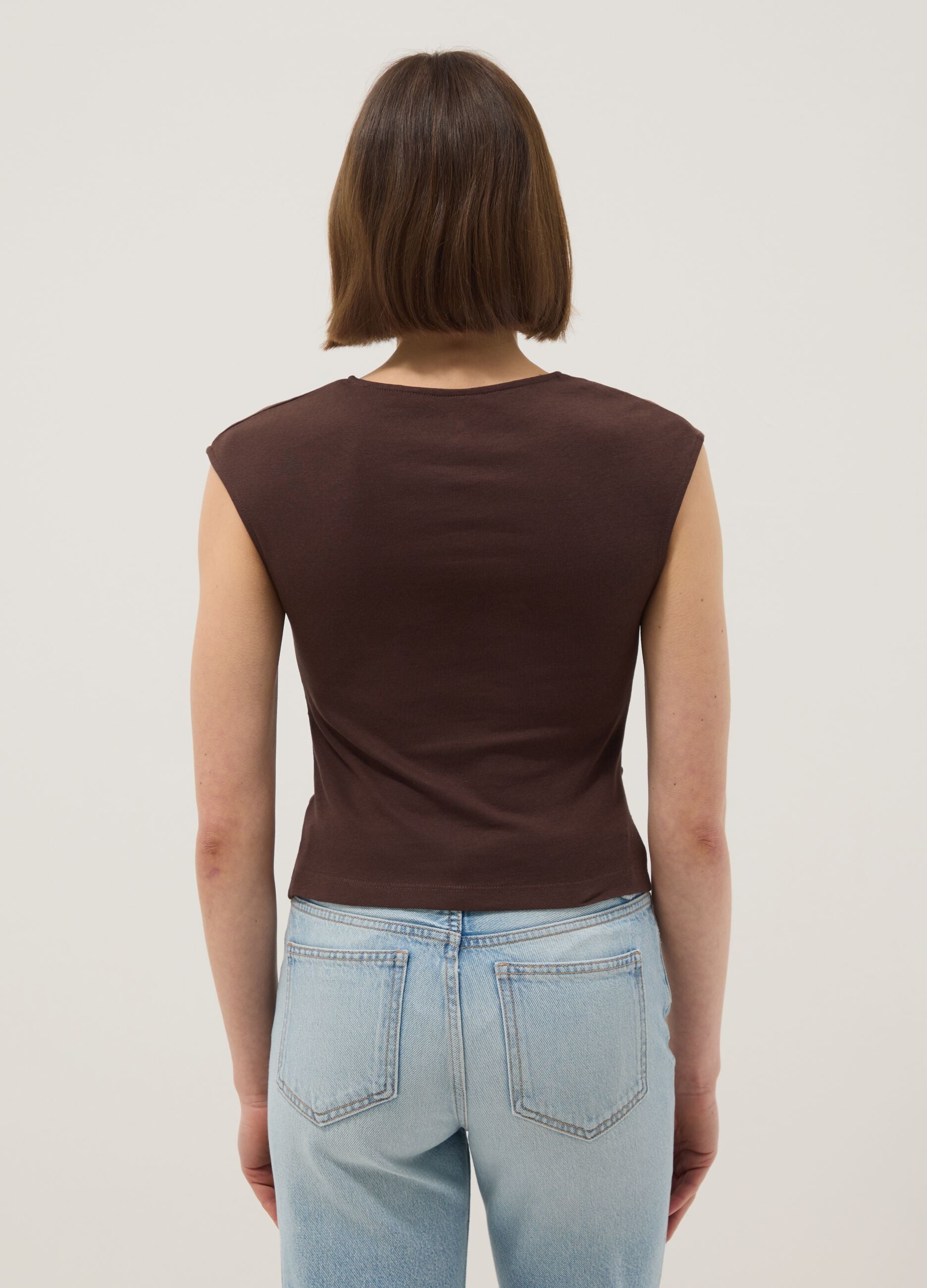 Brown pure cotton regular fit tank top