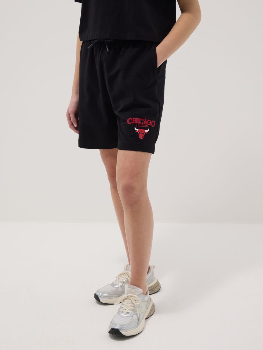 Shorts in puro cotone nero da ragazza relaxed fit Chicago Bulls_1