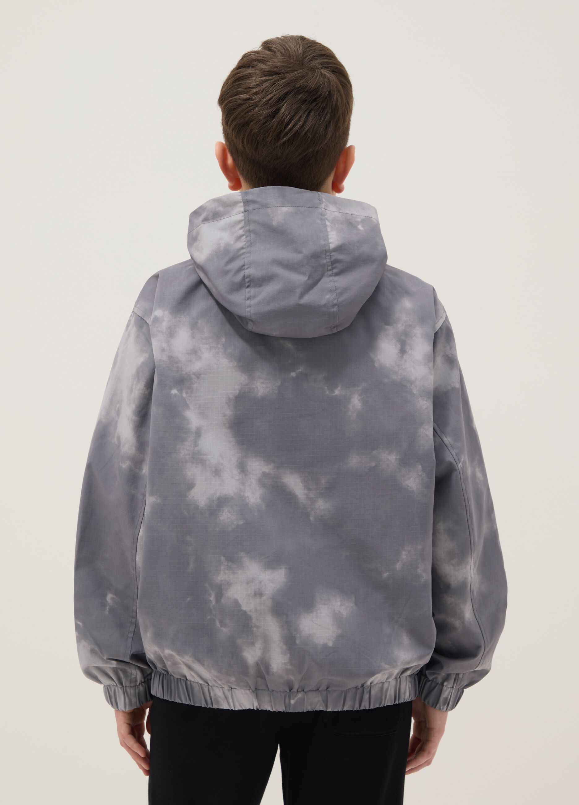 Grey mixed regular fit rain jacket with hood for boys