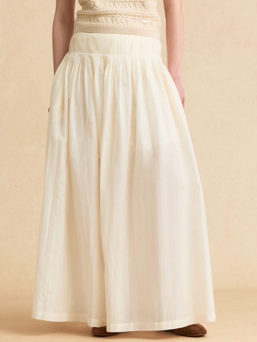 Beige pure cotton midi skirt_1