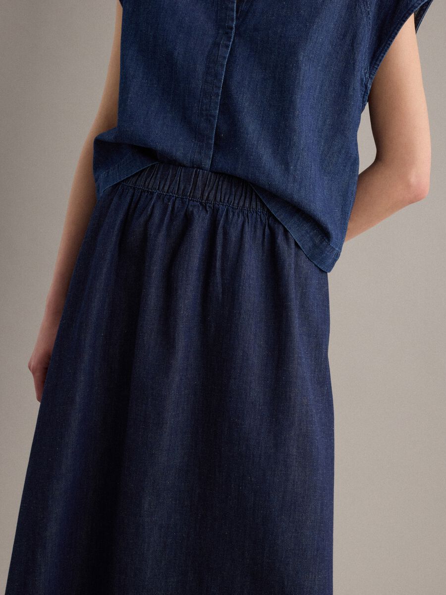 Gonna lunga blu in misto cotone, lino e viscosa_3