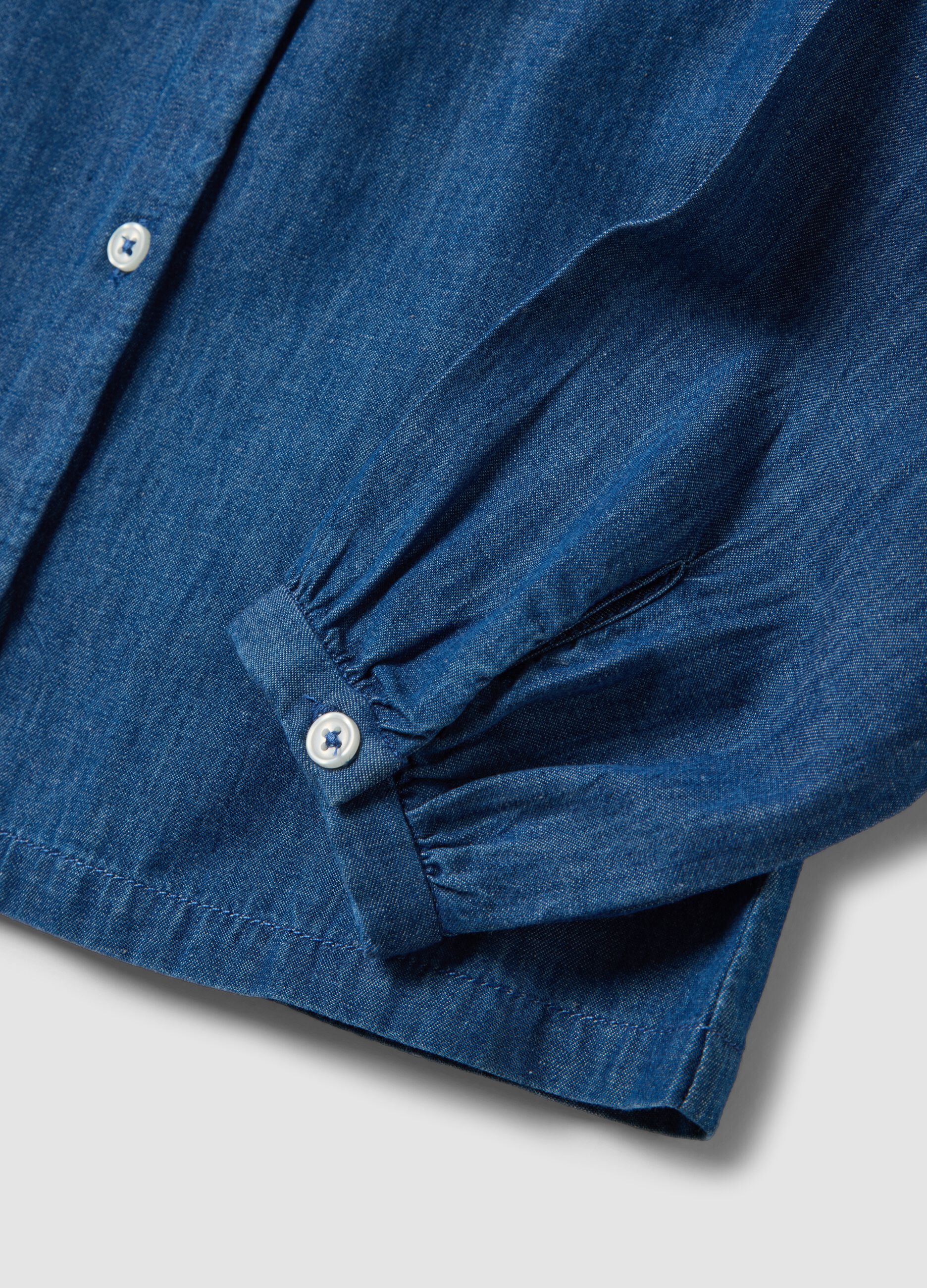 Blue pure organic cotton shirt with wide collar