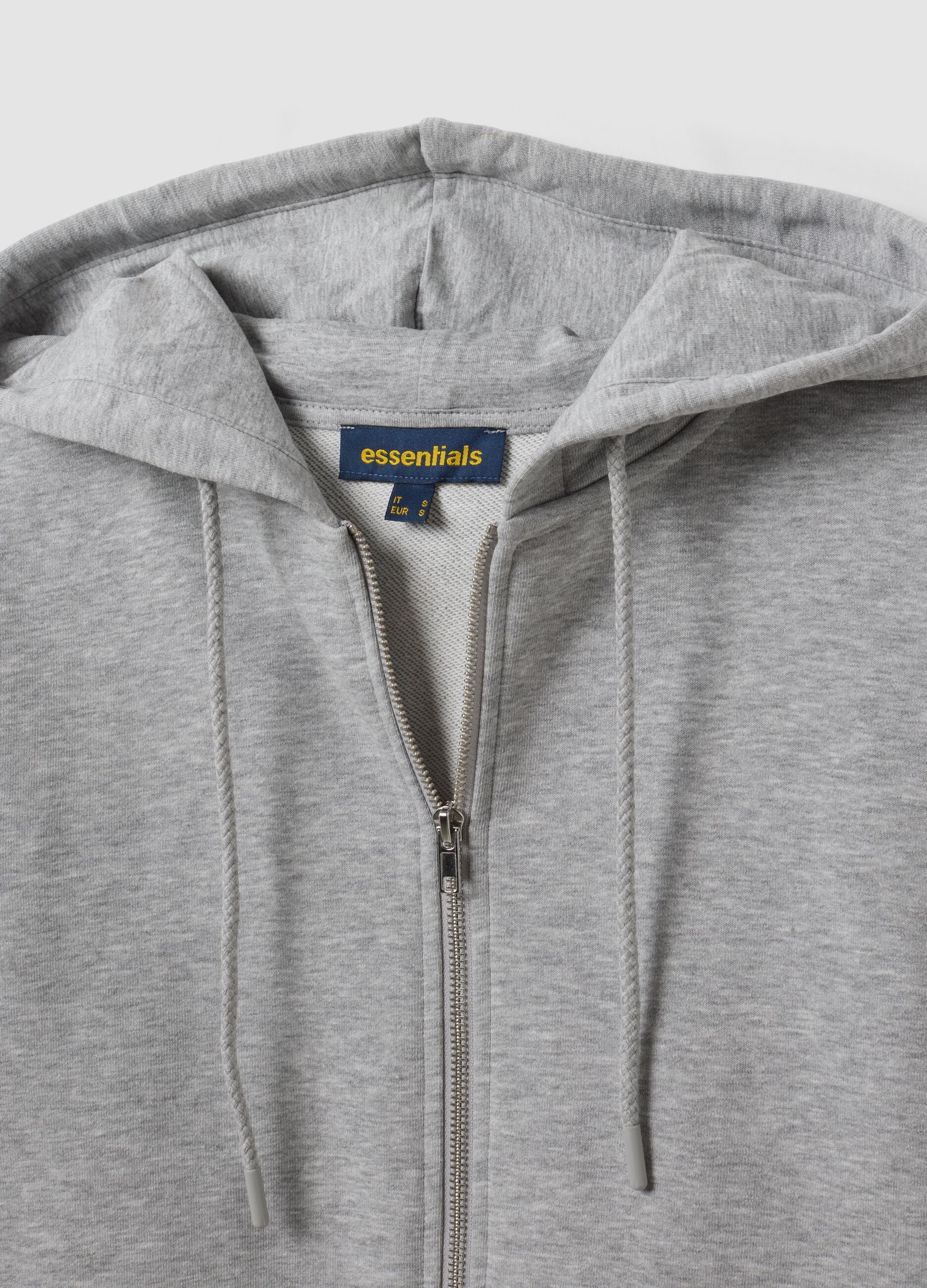 Grey full-zip cotton-blend hoodie, fitted