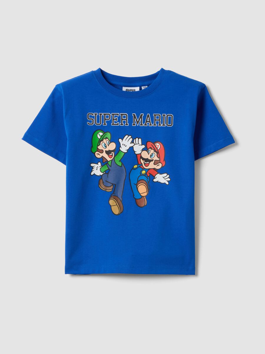 T-shirt blu a maniche corte in cotone elasticizzato regular fit_0