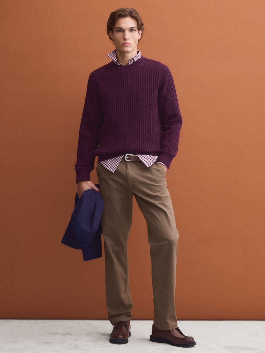 Purple ribbed cotton-blend crew-neck jumper, regular fit_2