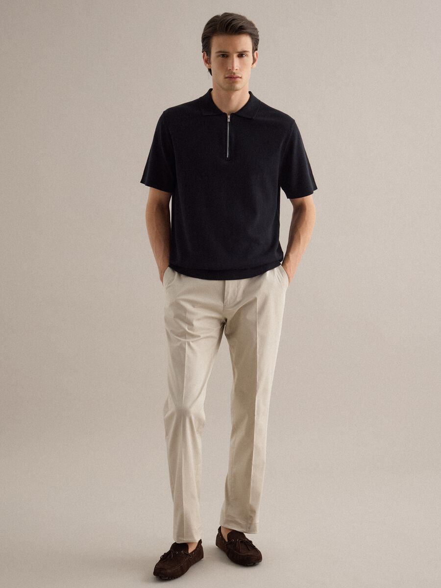 Polo a a maniche corte in puro cotone nero regular fit con zip_1