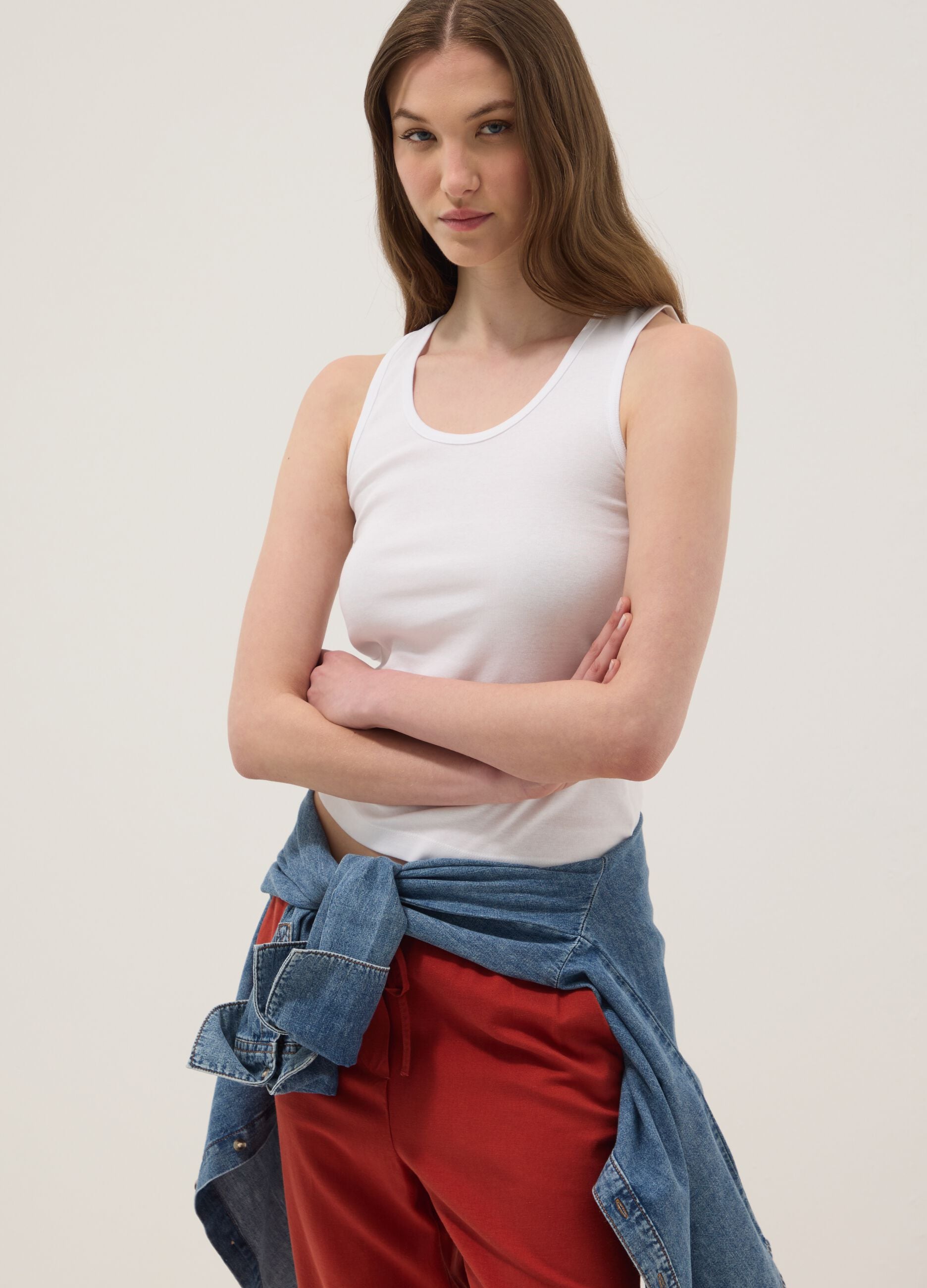 White pure cotton vest top, regular fit