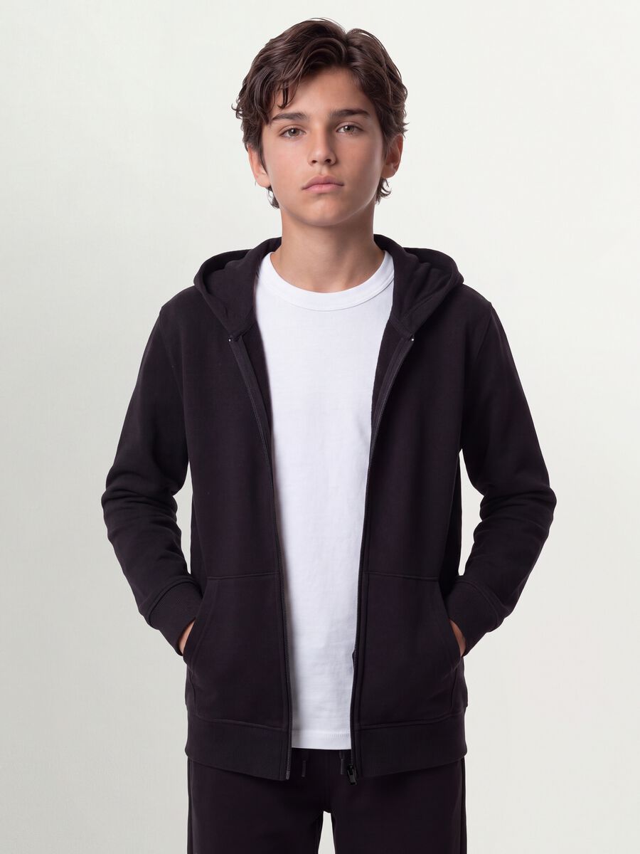 Black organic cotton hooded sweatshirt, regular fit, for boys_0