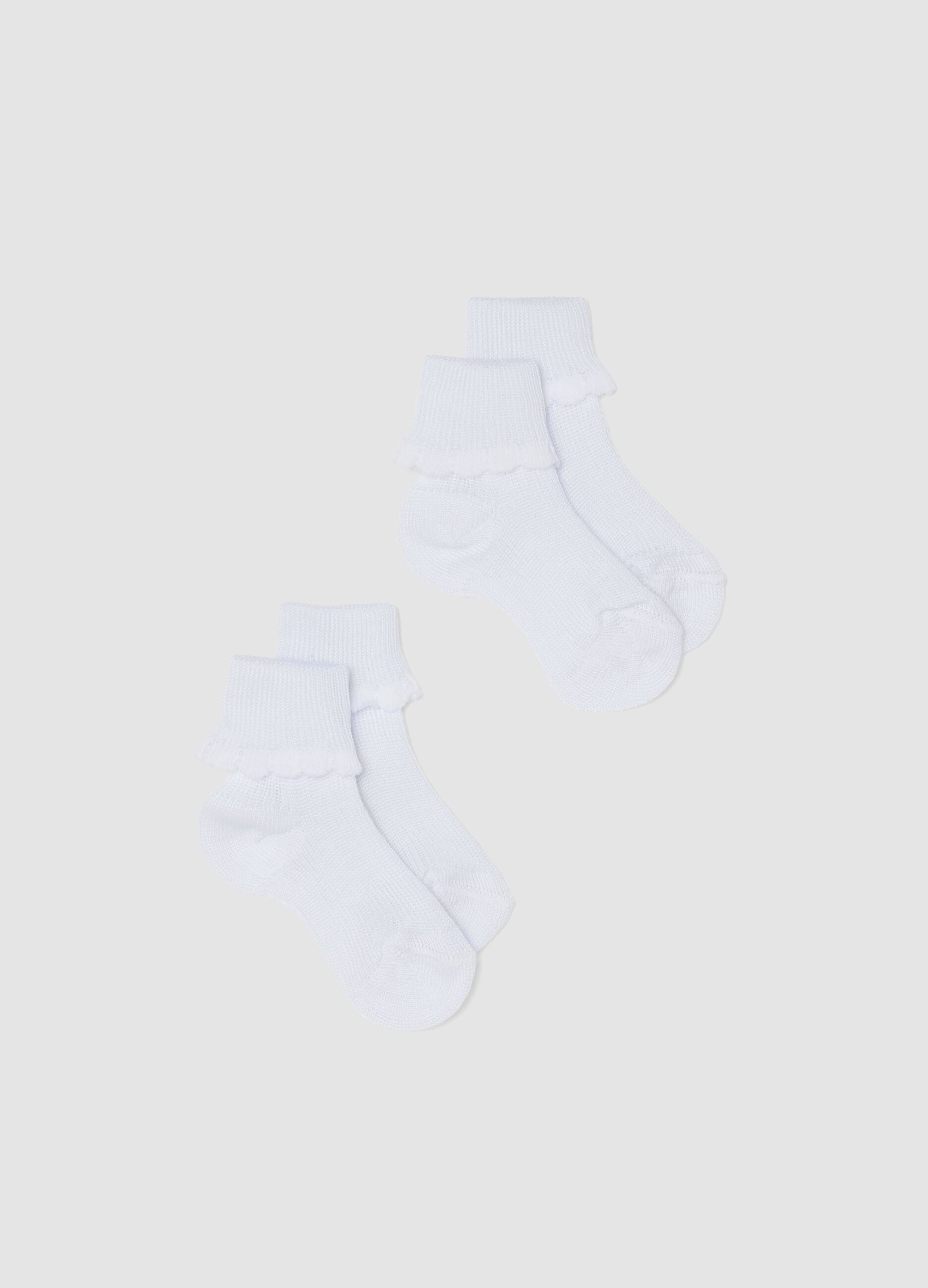Twin-Pack White Baby Cotton Mix Socks with Embroidered Edge