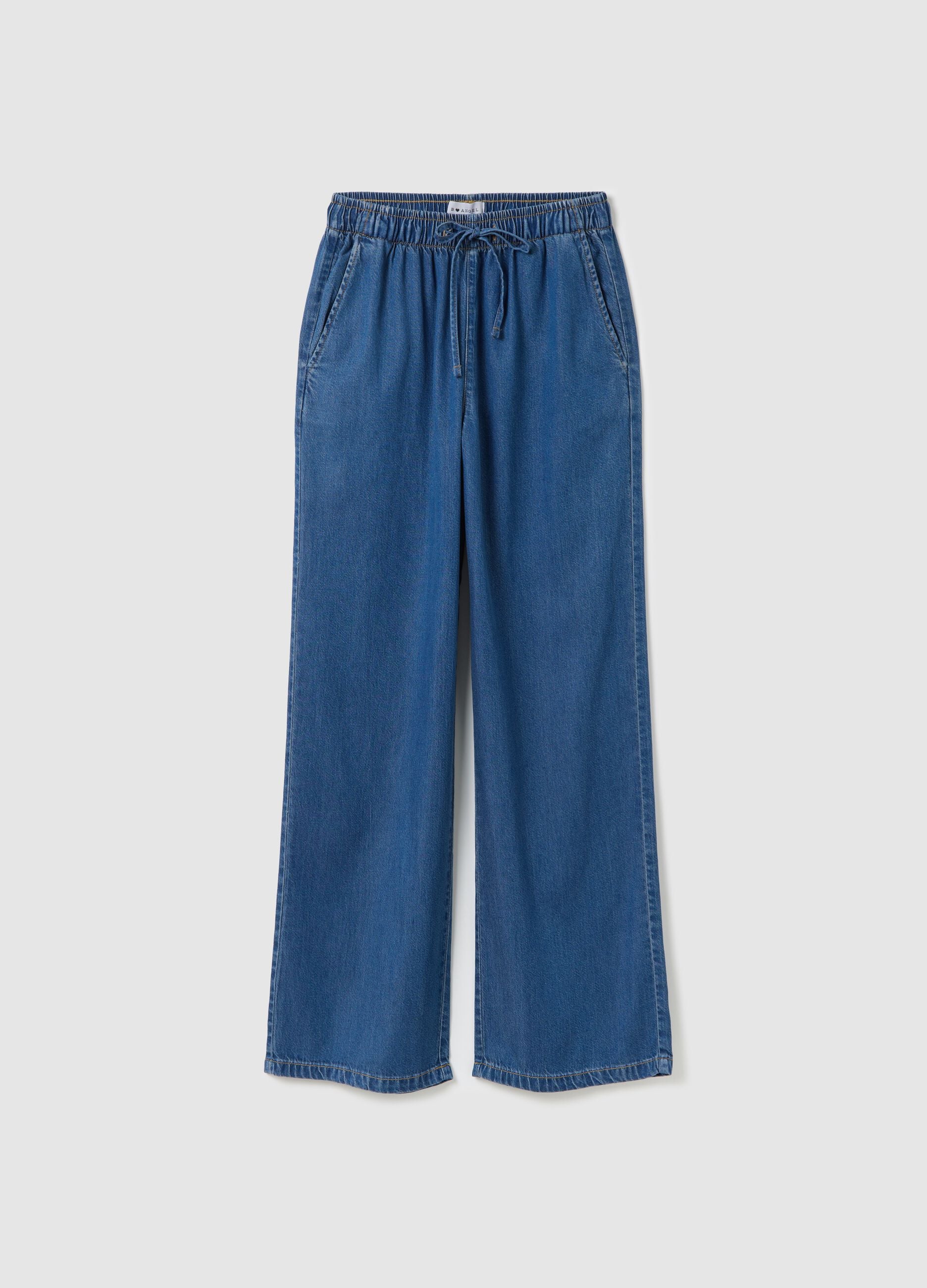Blue relaxed-fit fluid trousers with denim effect