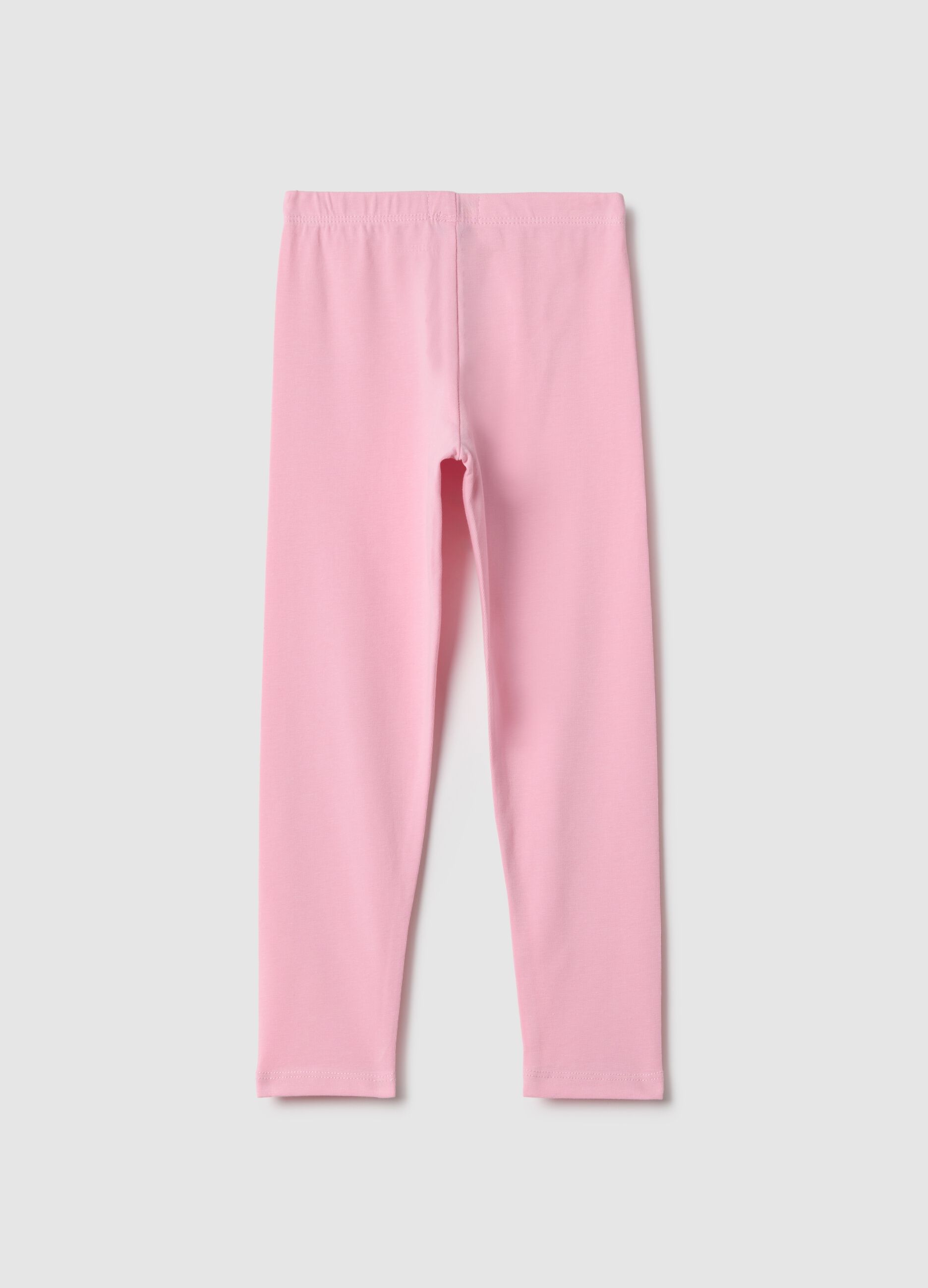 Girls' pink stretch cotton slim-fit leggings