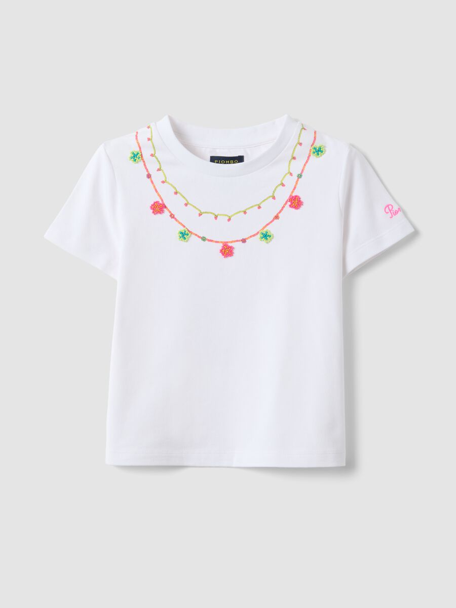 Girls' white stretch cotton t-shirt with beads_3