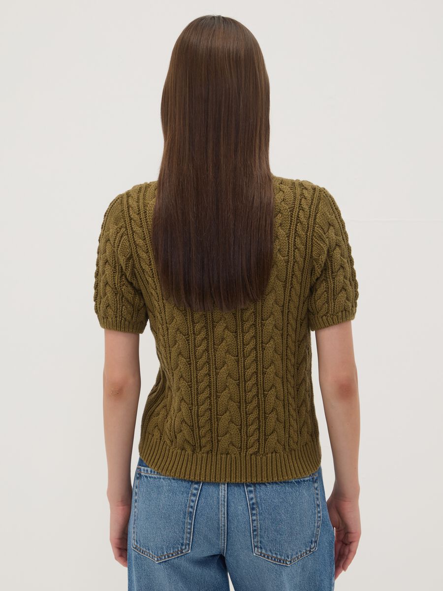 Green cable-knit pure cotton cardigan, regular fit_3