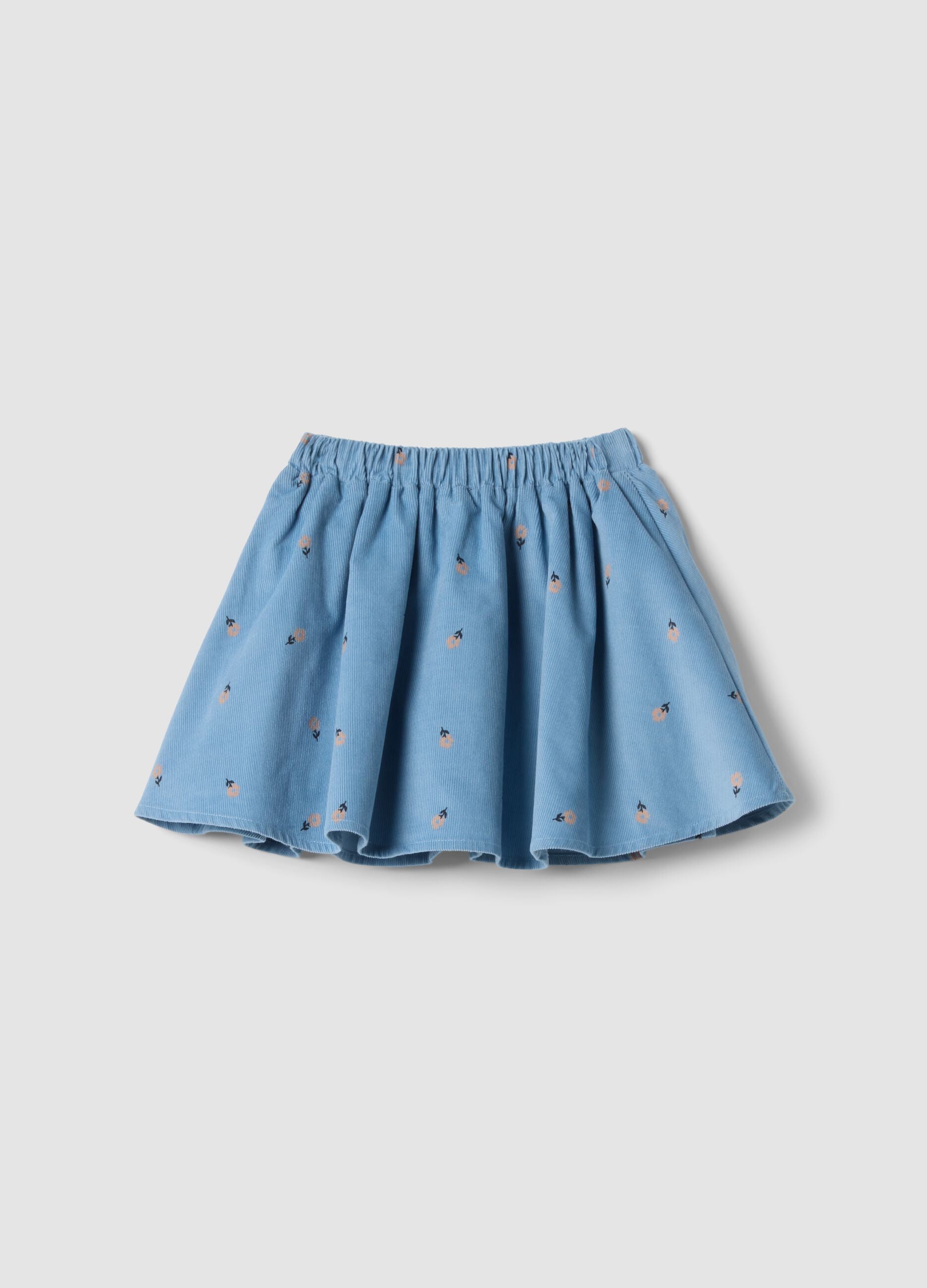 Blue ribbed pure cotton skort with floral print