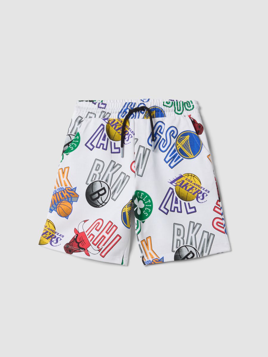 Pantaloncini bianchi in puro cotone con stampa all over_0