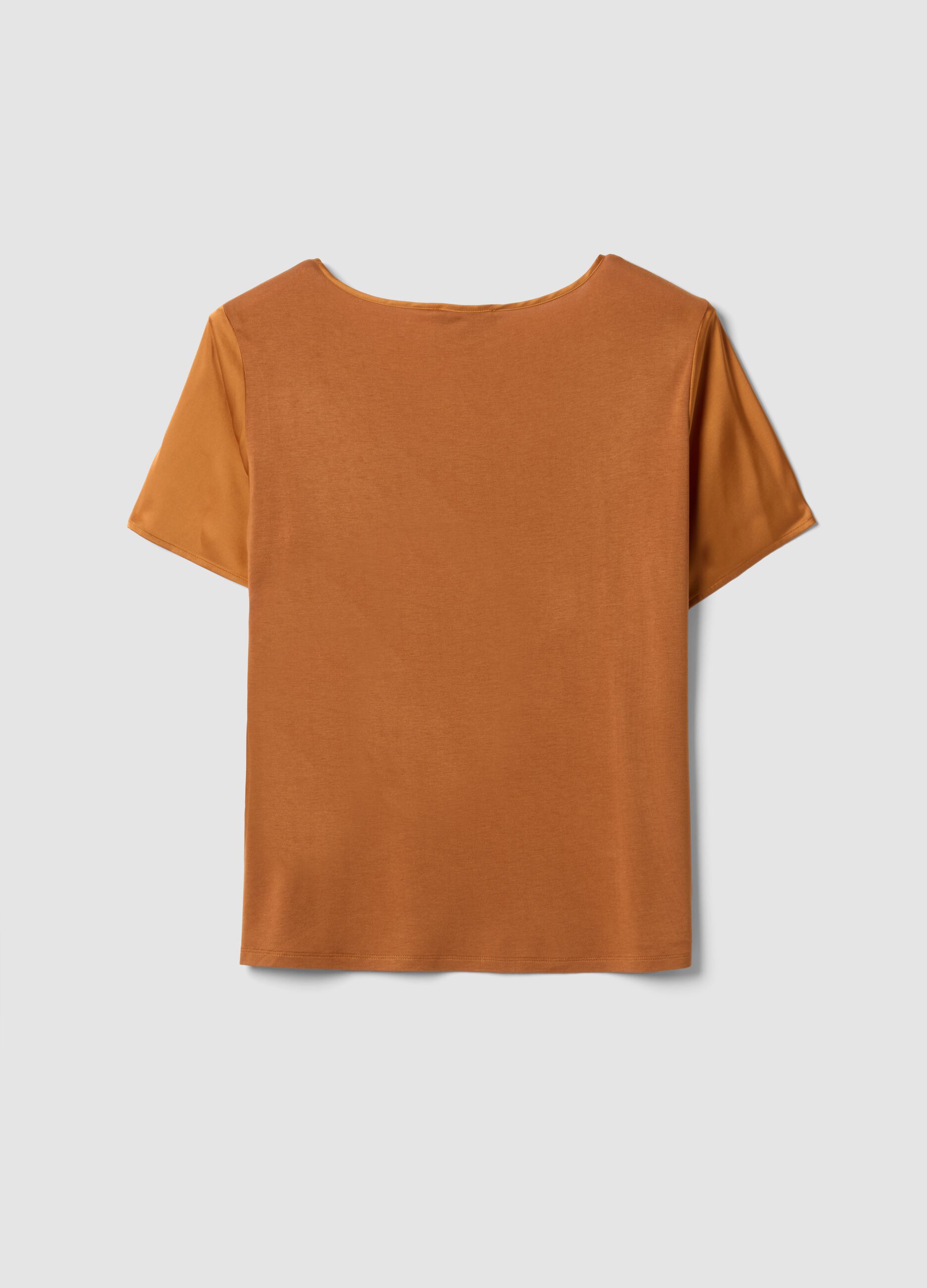 Brown satin V-neck stretch blouse, regular fit