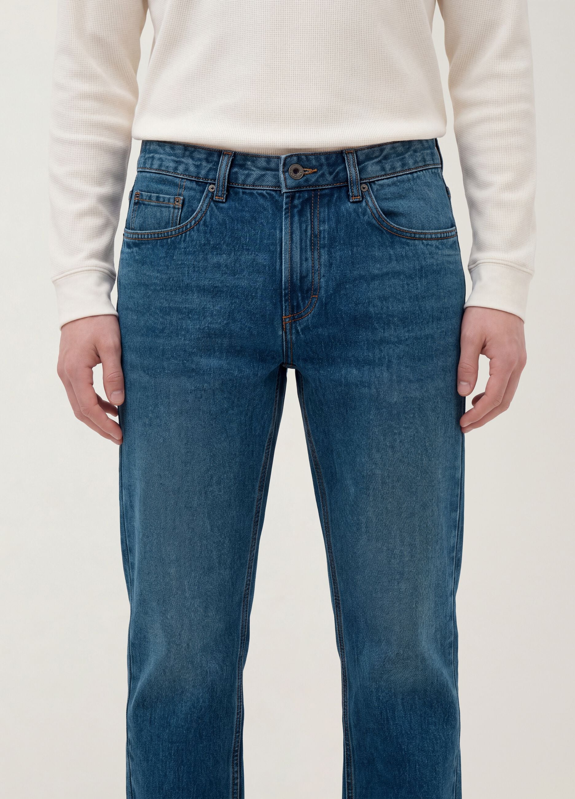 Blue denim jeans in pure cotton, regular fit