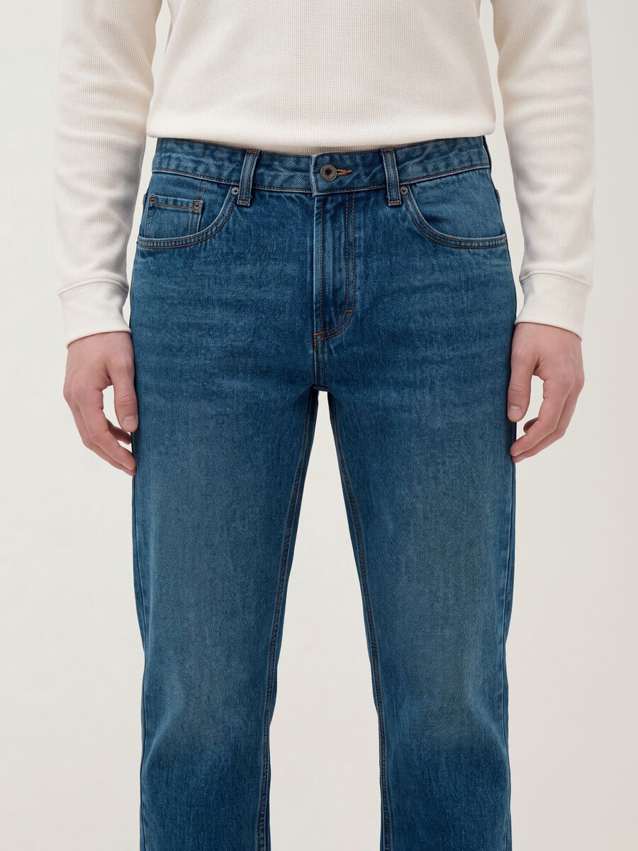 Blue denim jeans in pure cotton, regular fit_4