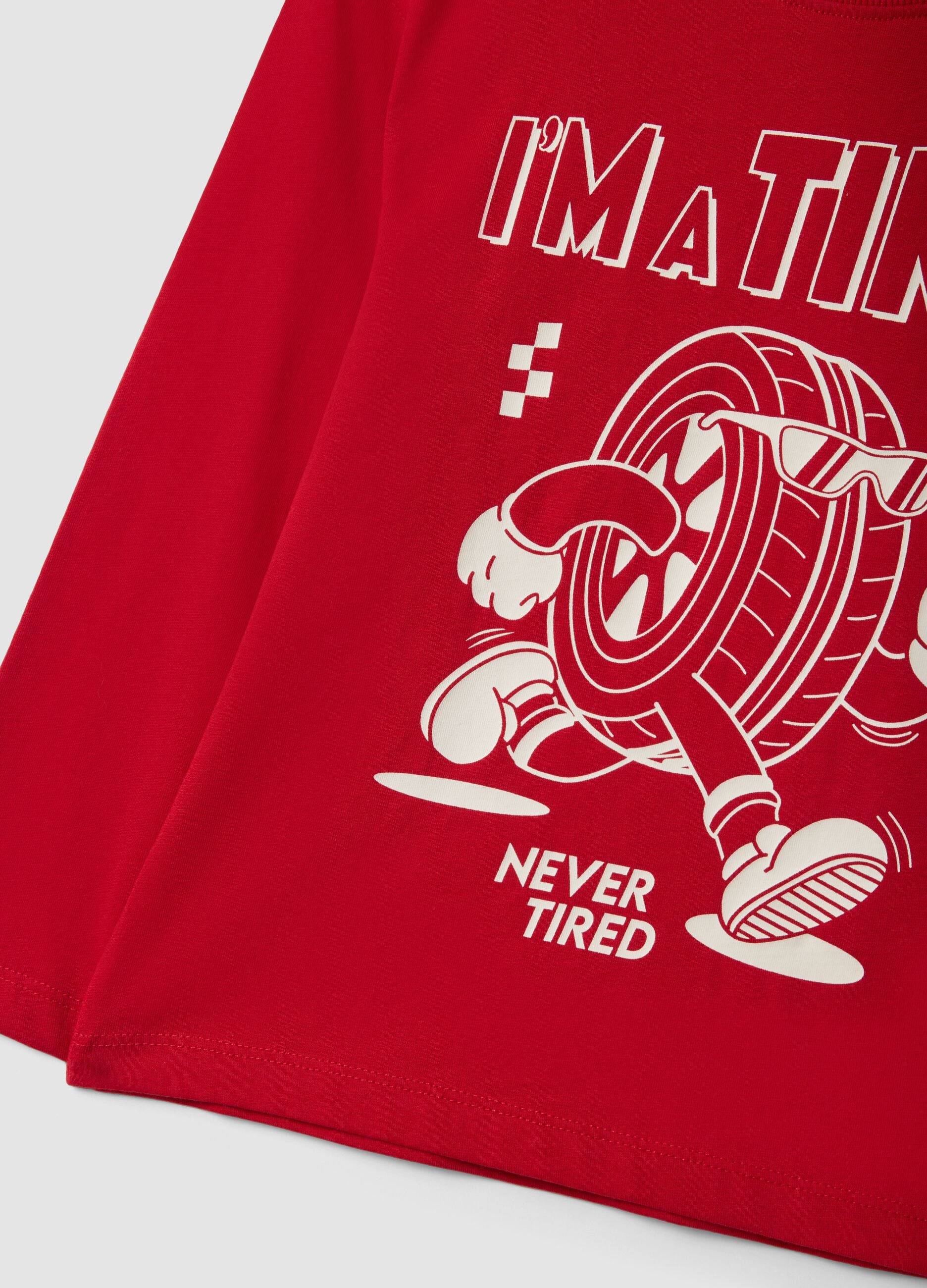 Red oversized pure organic cotton T-shirt with racing print for boys