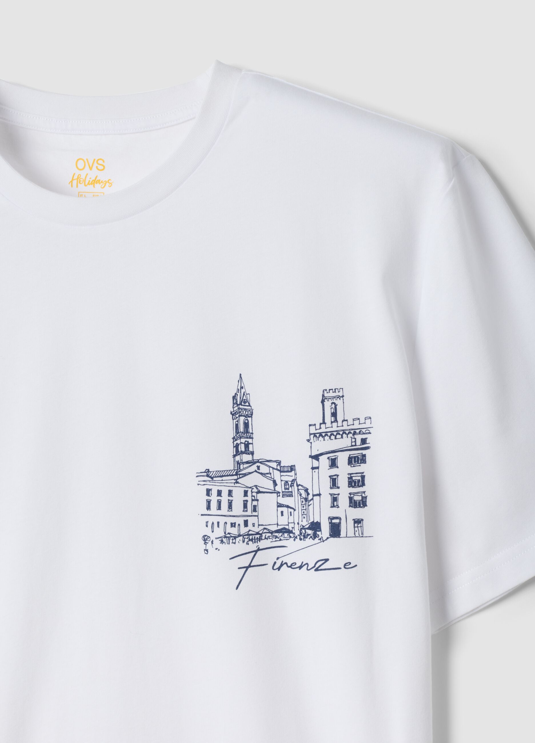 White pure cotton T-shirt with front print, regular fit