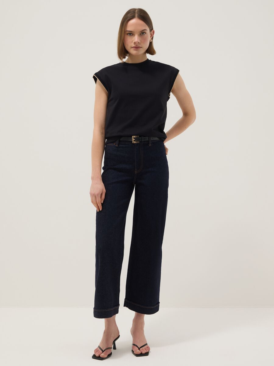 T-shirt senza maniche in puro cotone nera regular fit_1