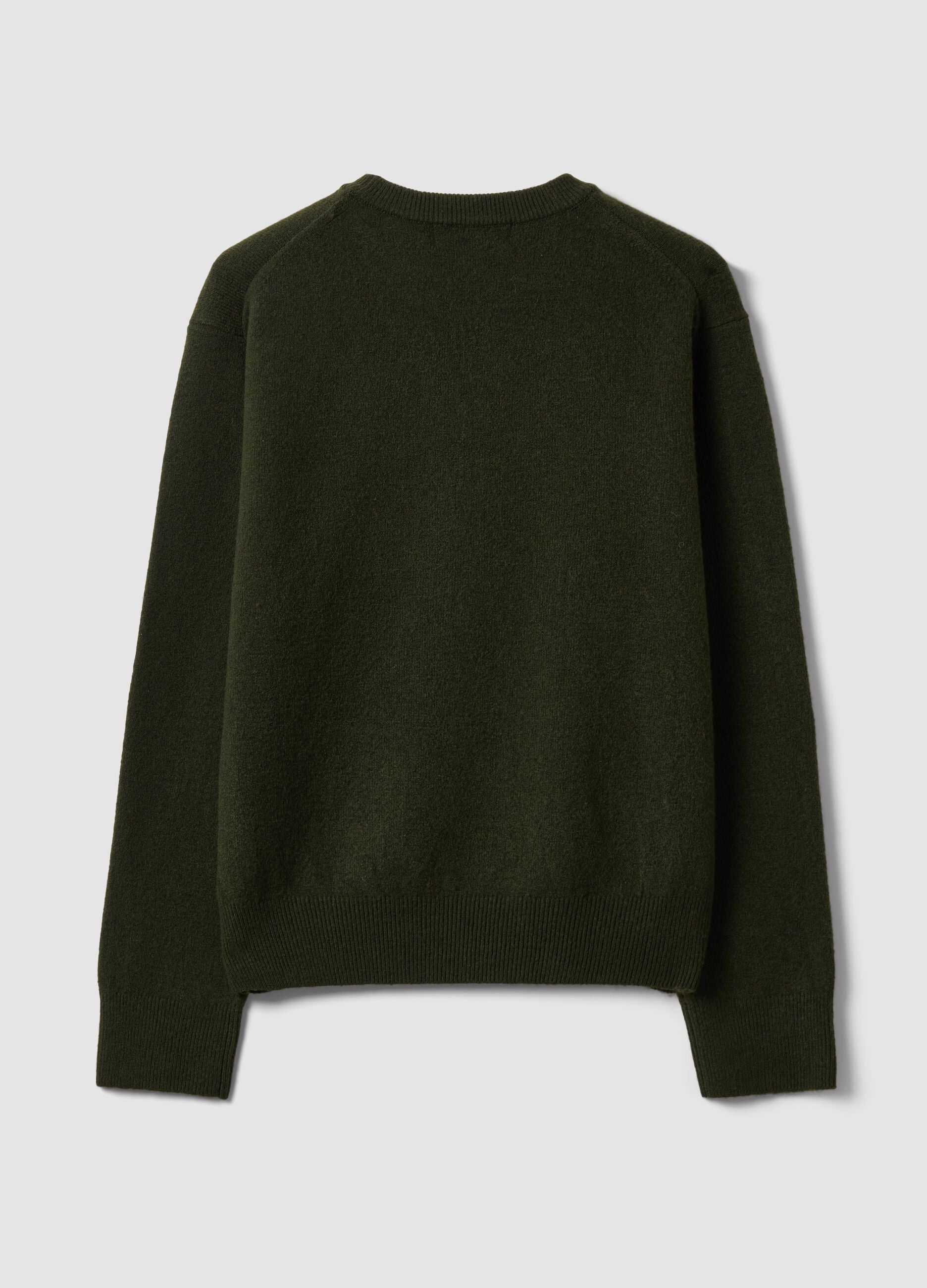 Green stretch wool crew-neck jumper