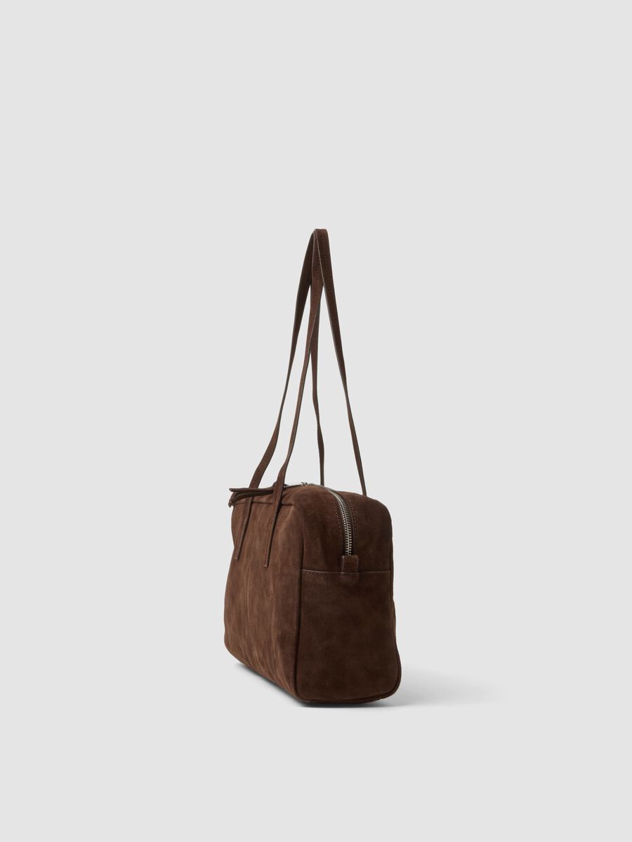 Borsa marrone in vera pelle con doppi manici e zip_1