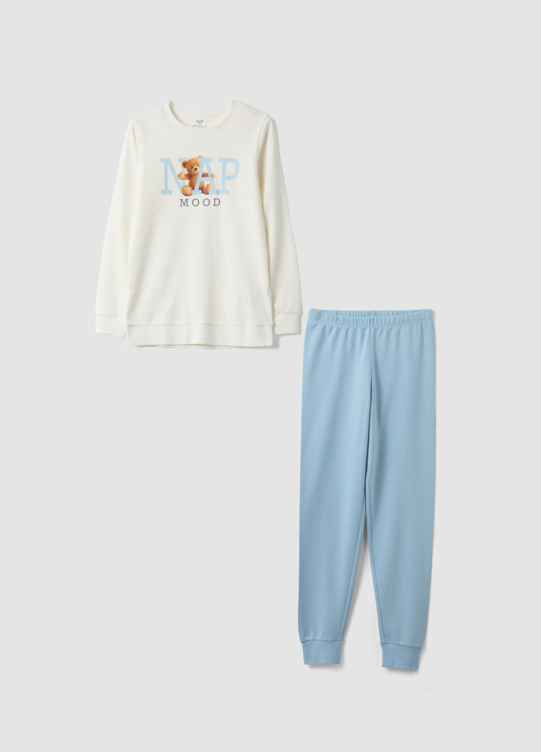 Multicoloured pure organic cotton pyjamas with teddy bear print for girls