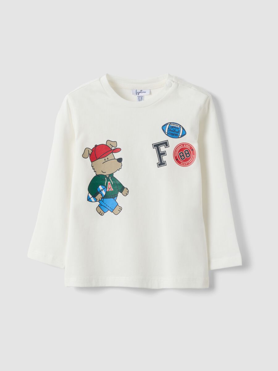 White organic cotton T-shirt with puppy print for baby boy_0