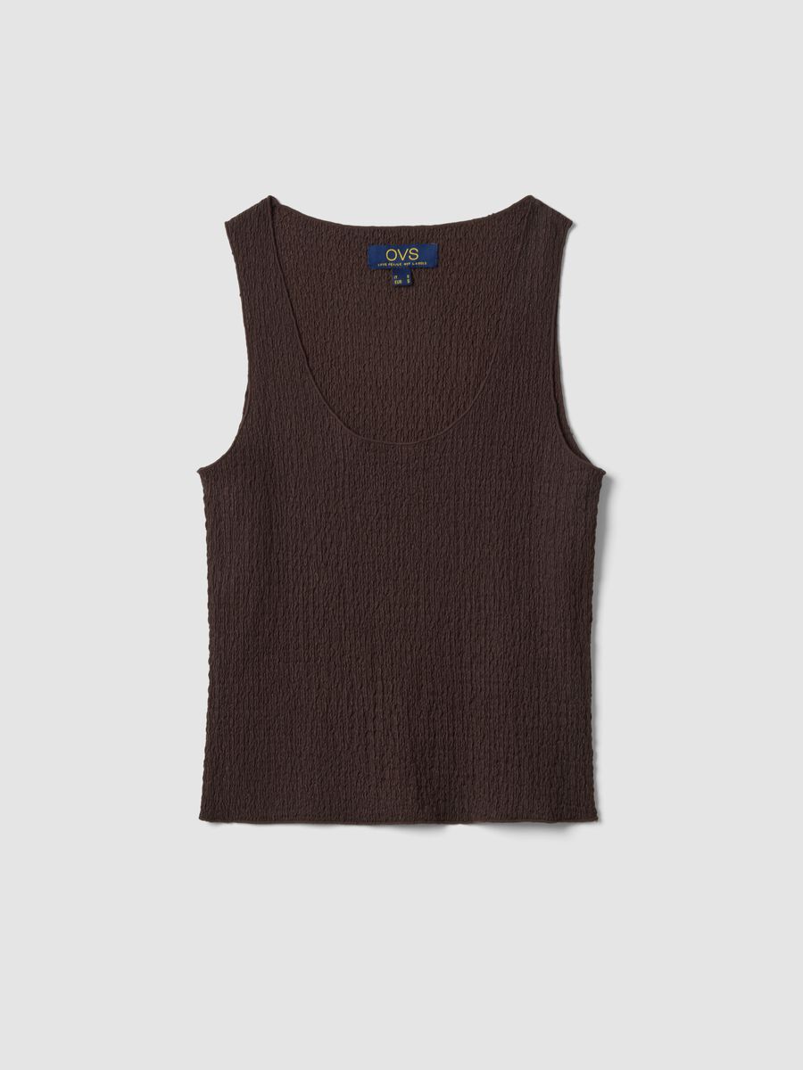 Brown textured stretch vest top_4