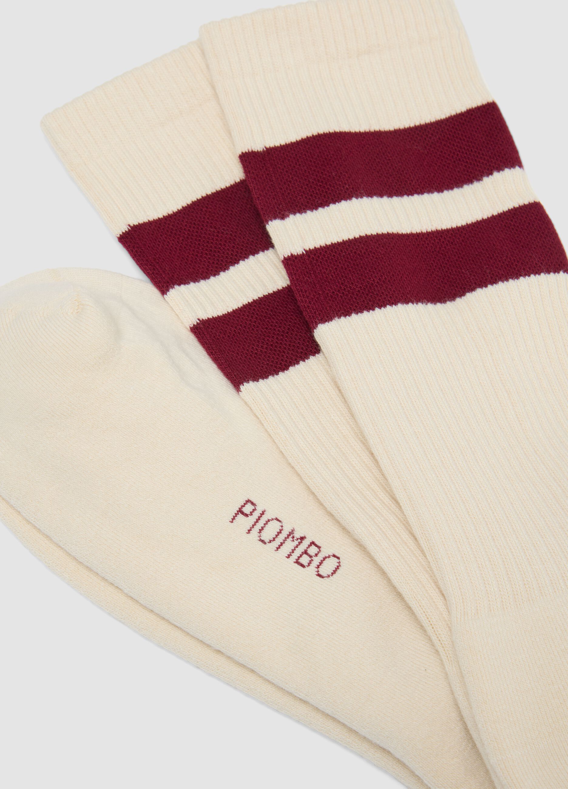 White Stretch Cotton Blend Tennis Socks with Stripes