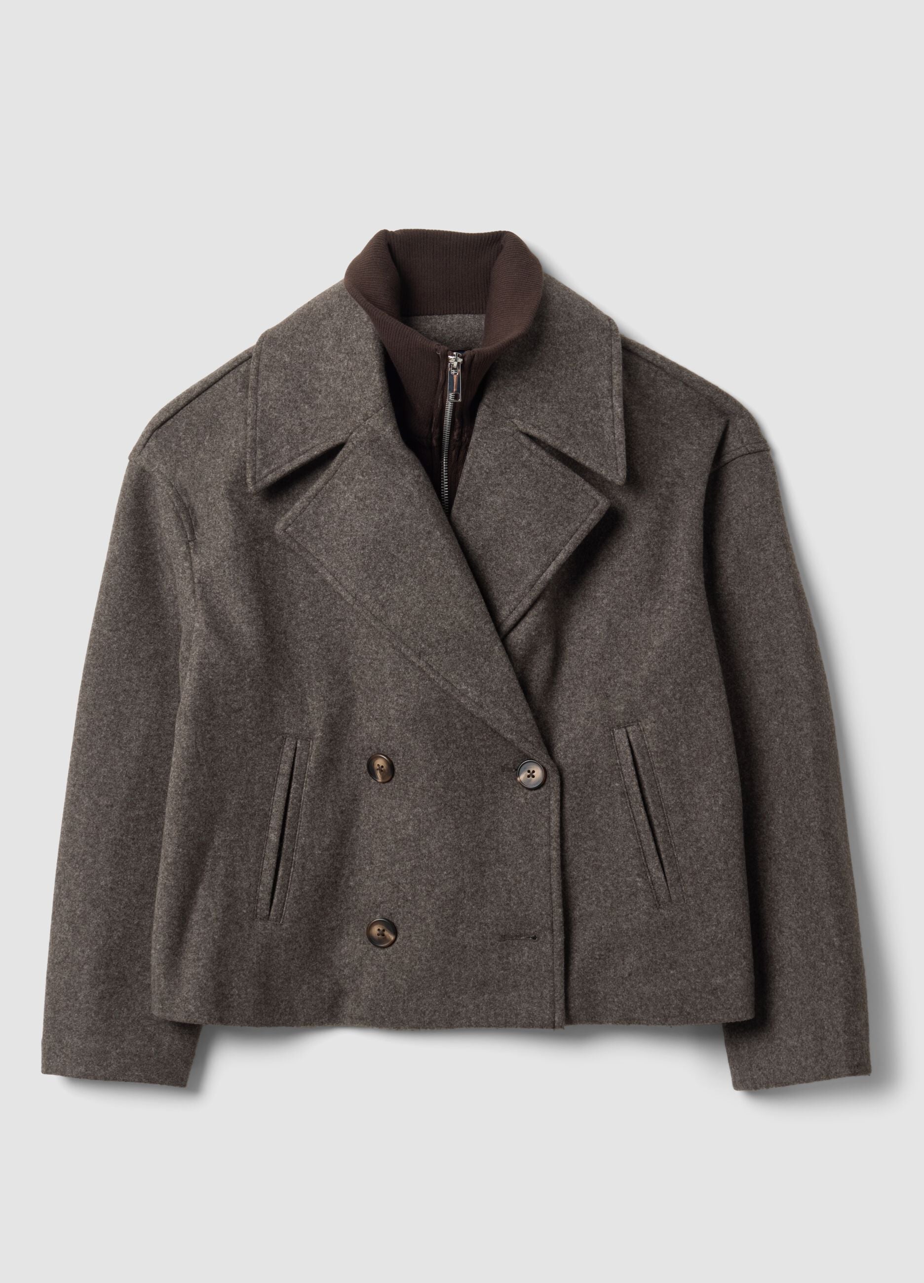Grey double-breasted regular-fit jacket with zip and buttons