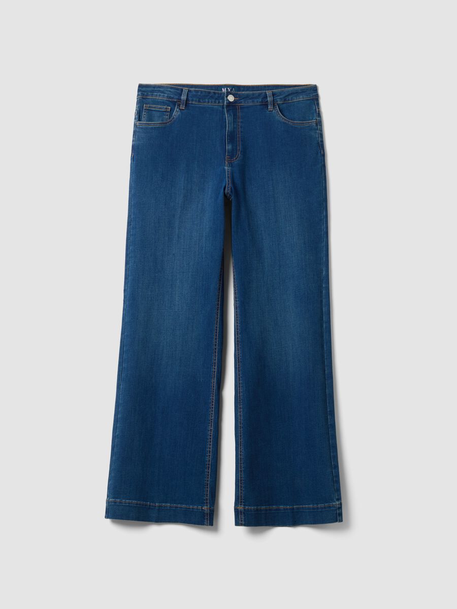 Blue cotton and stretch viscose denim jeans, bootcut fit_4