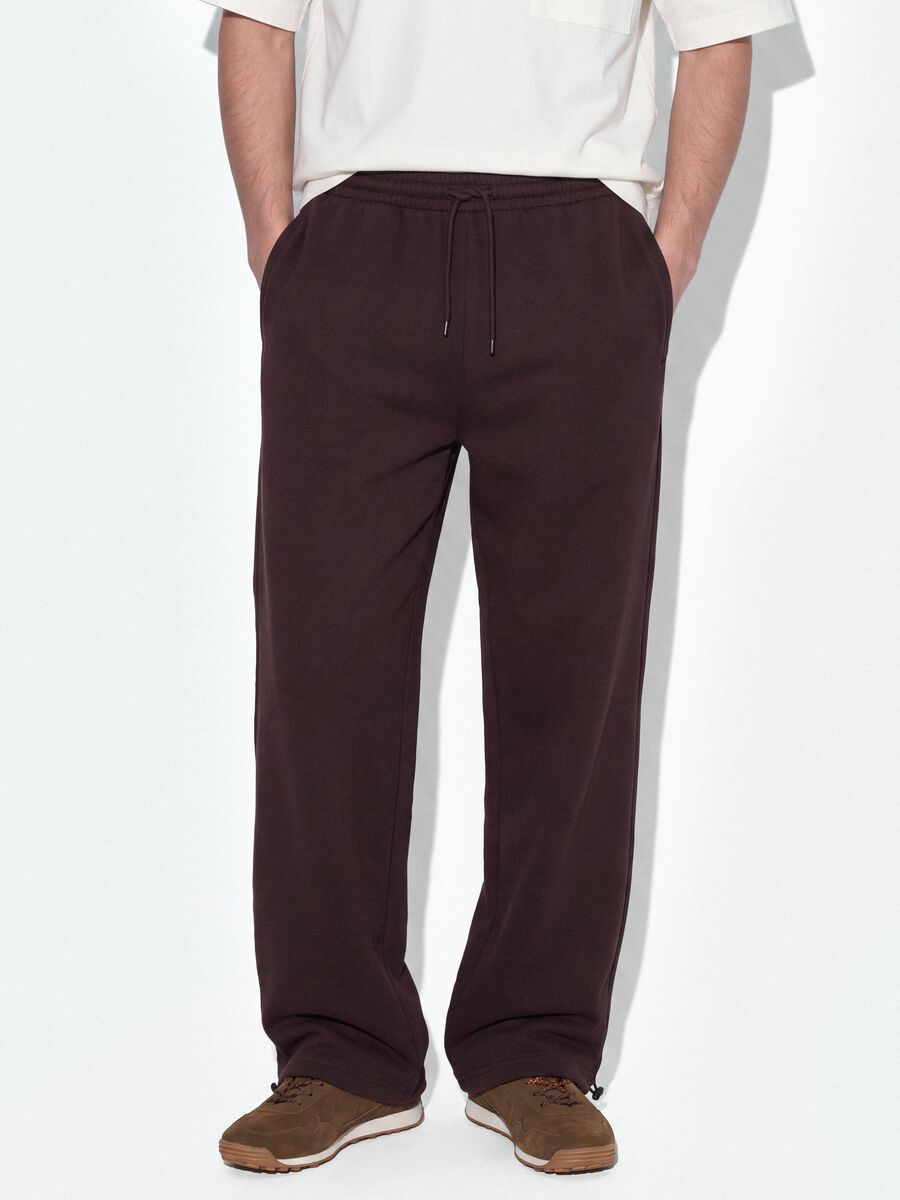 Jogger marroni in puro cotone con vita elastica over fit_1