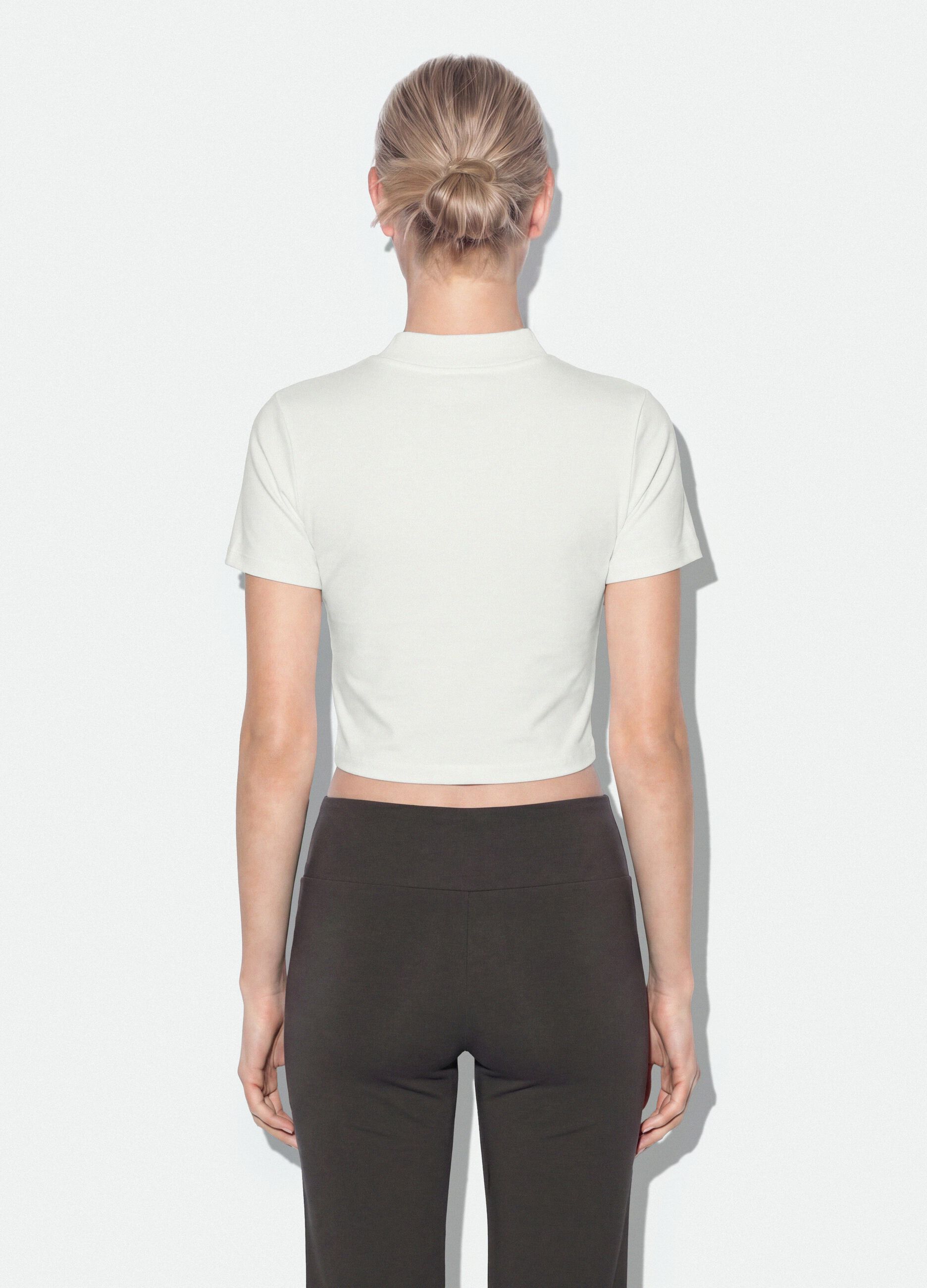 White fitted stretch-cotton T-shirt with high neck