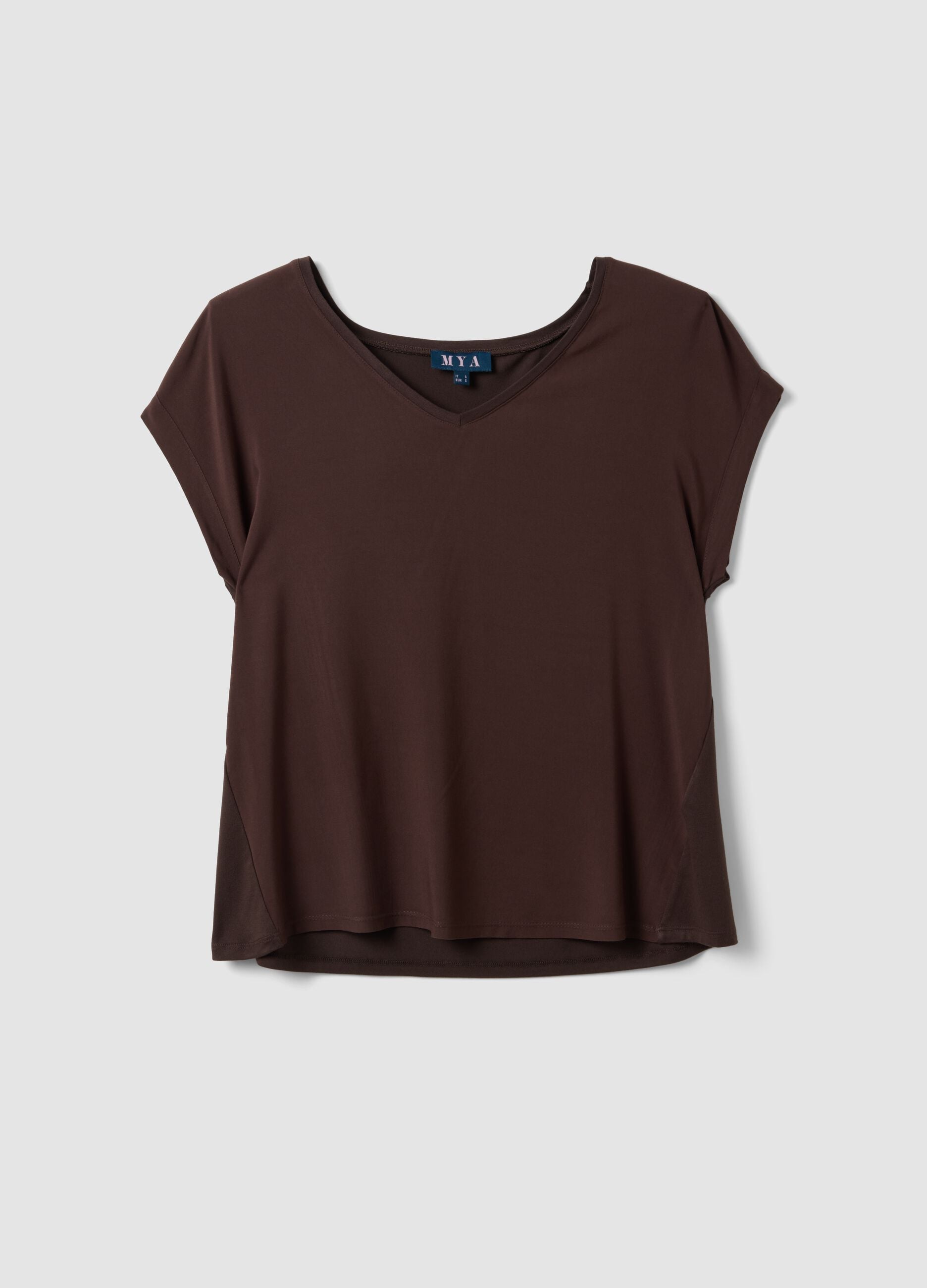 Brown pure viscose V-neck T-shirt, regular fit