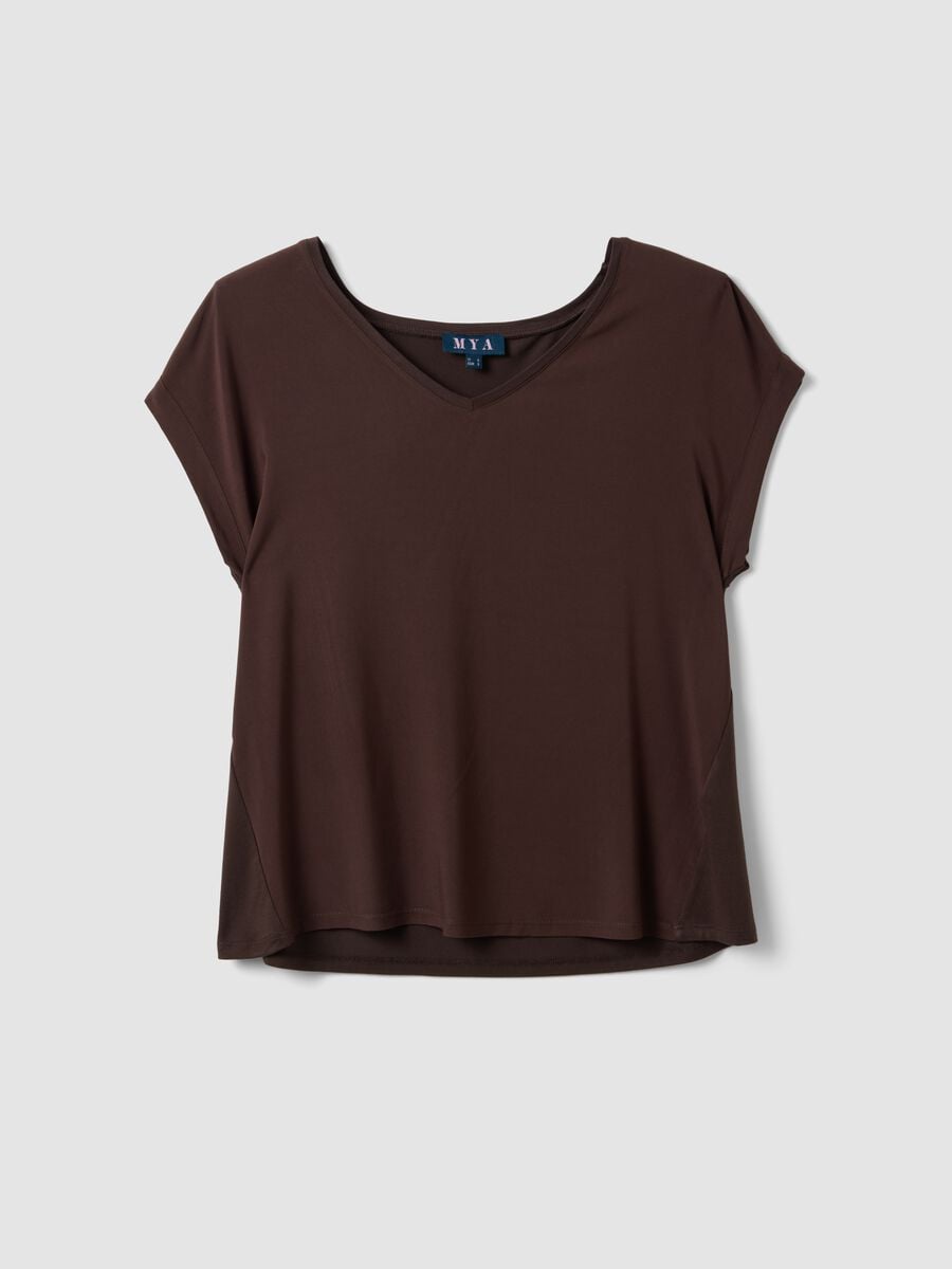 Brown pure viscose V-neck T-shirt, regular fit_4