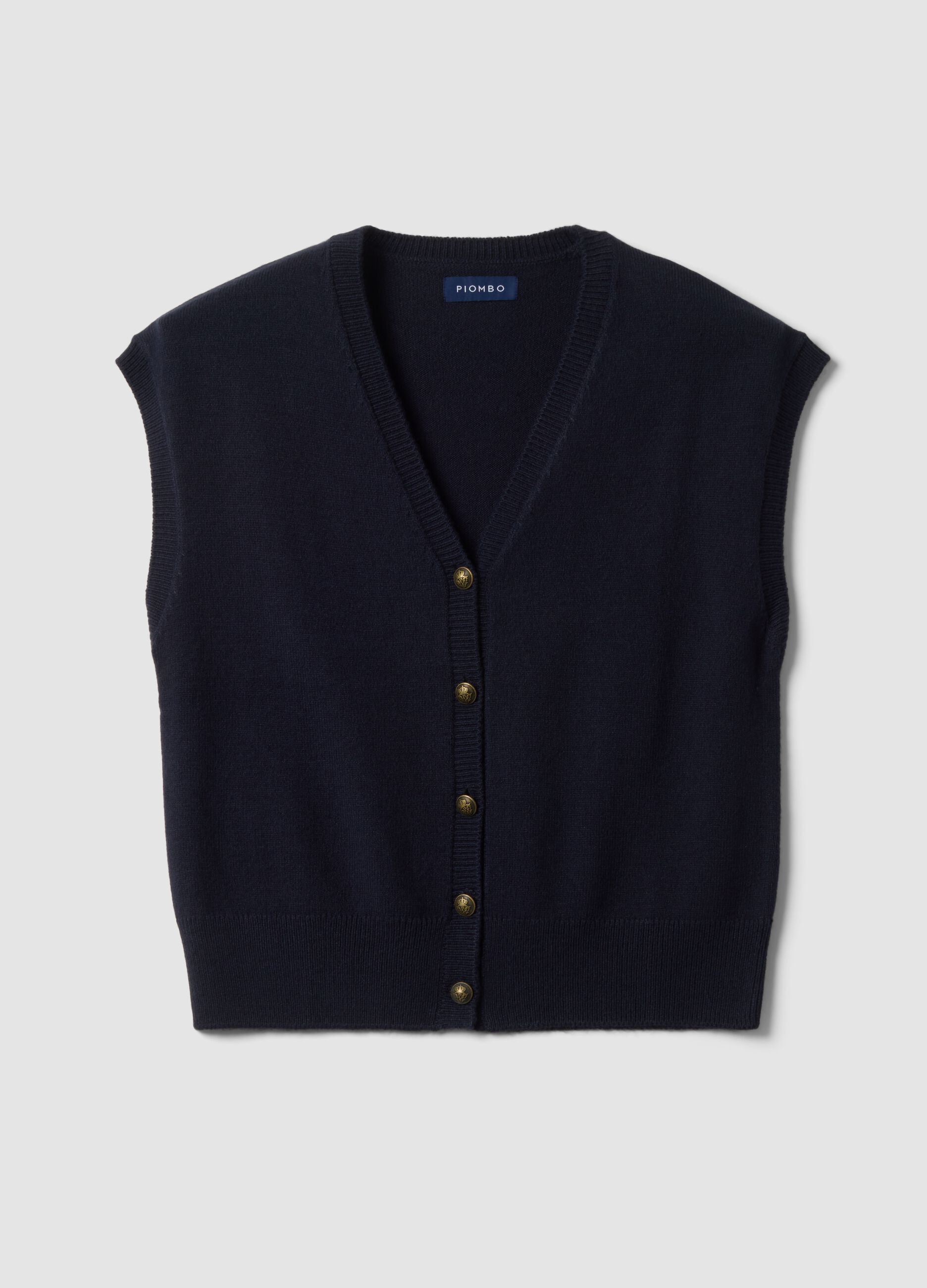 Blue deep V-neck oversized button-up gilet