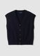 Blue deep V-neck oversized button-up gilet_4