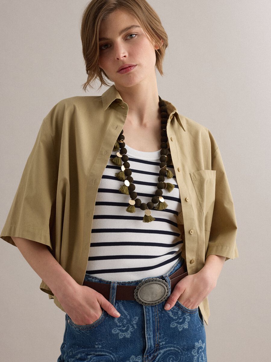 Camicia beige in puro cotone con taschino over fit_0
