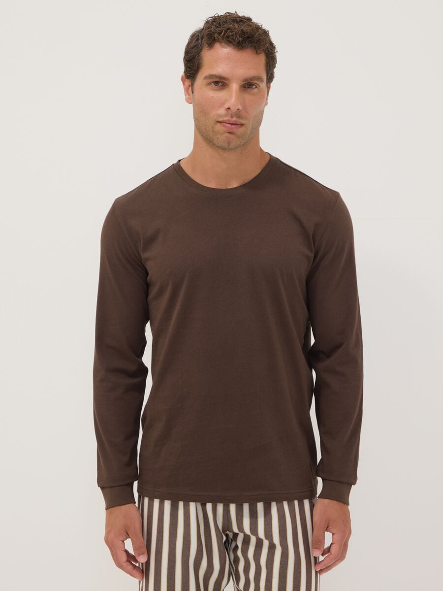 Brown pure organic cotton striped pyjamas, regular fit_1