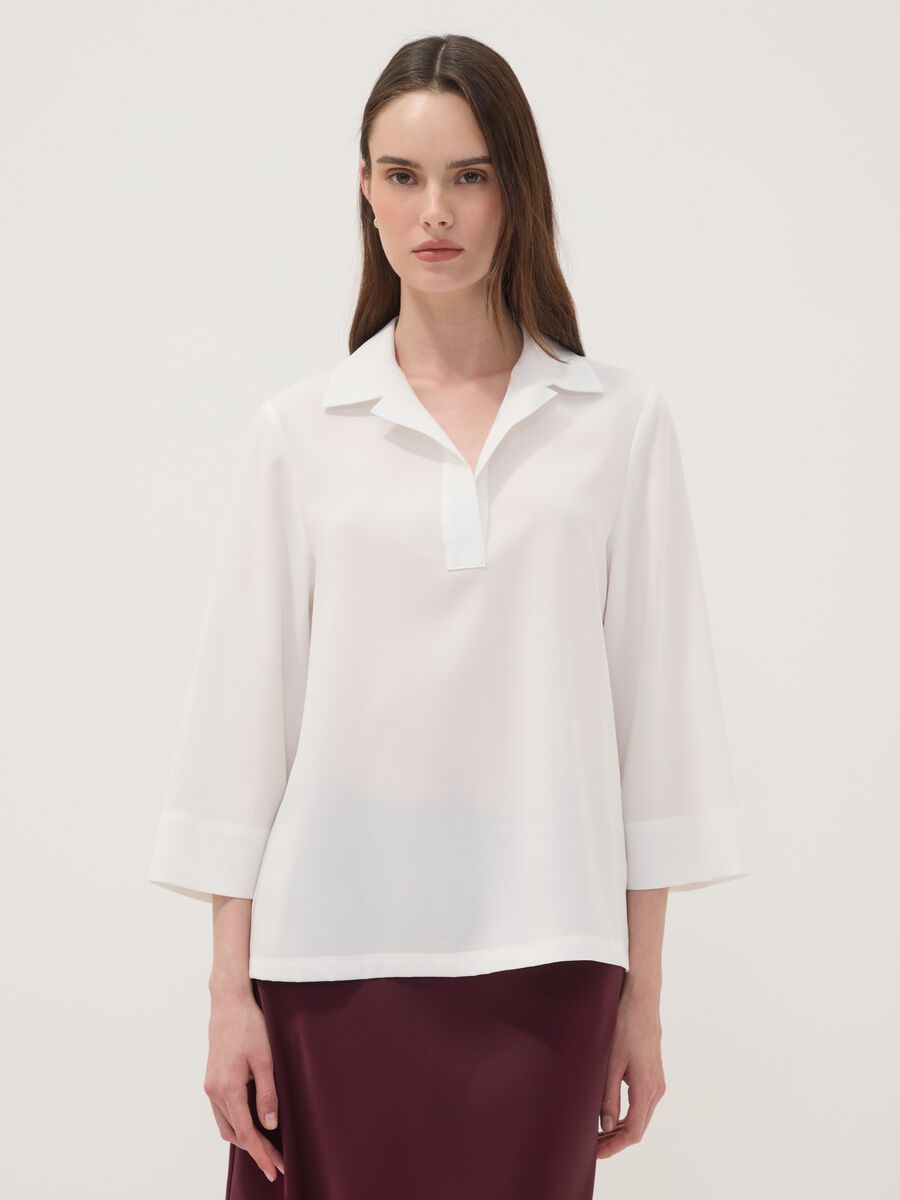 White viscose-blend shirt with classic collar_1