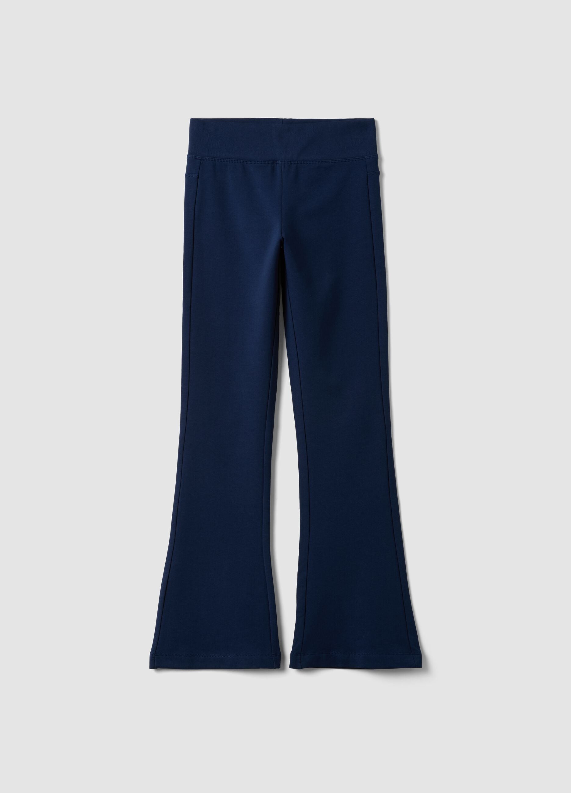 Girls&rsquo; blue flared trousers in stretch organic cotton