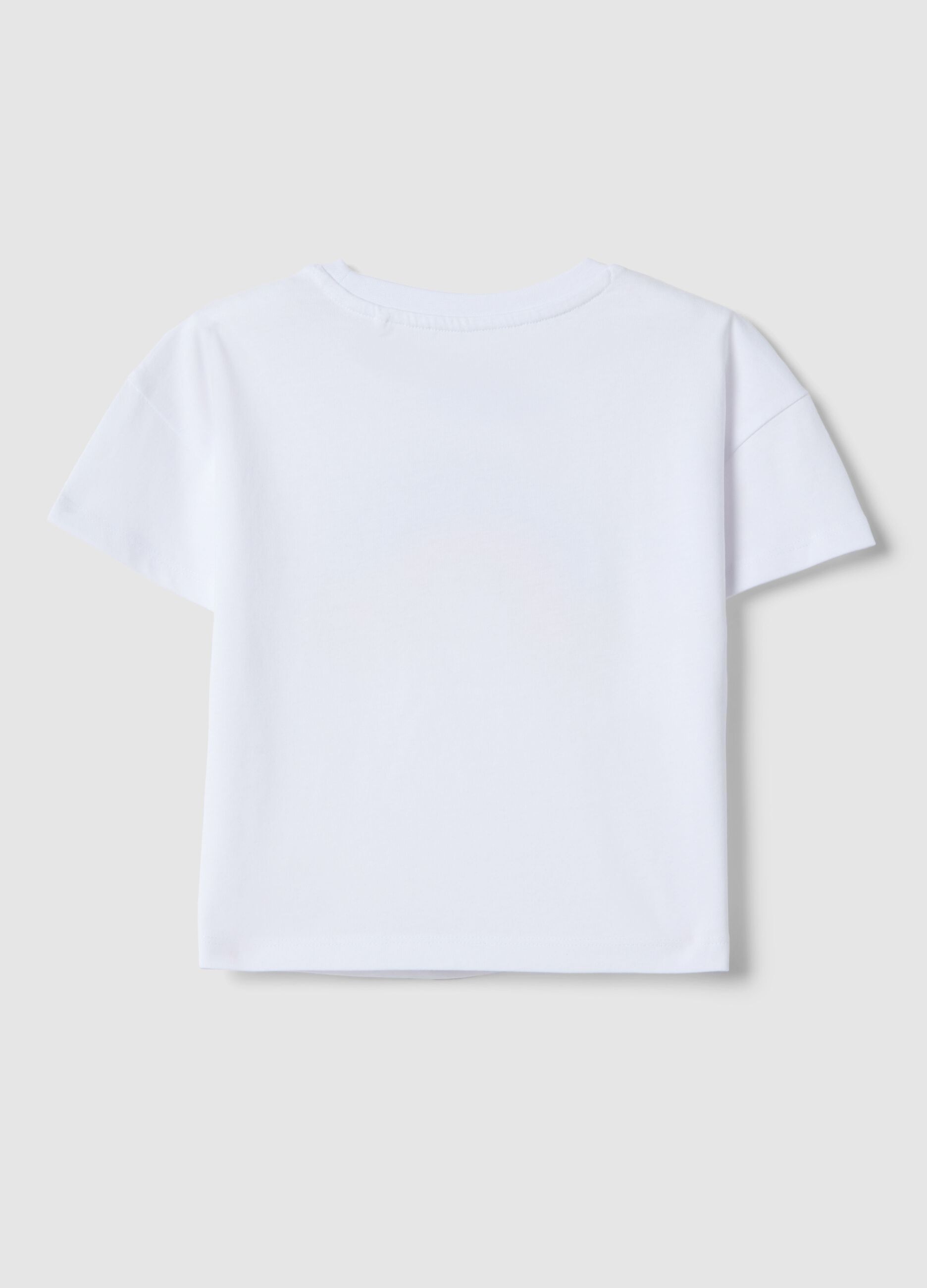 Girl's white pure cotton T-shirt regular fit with rainbow