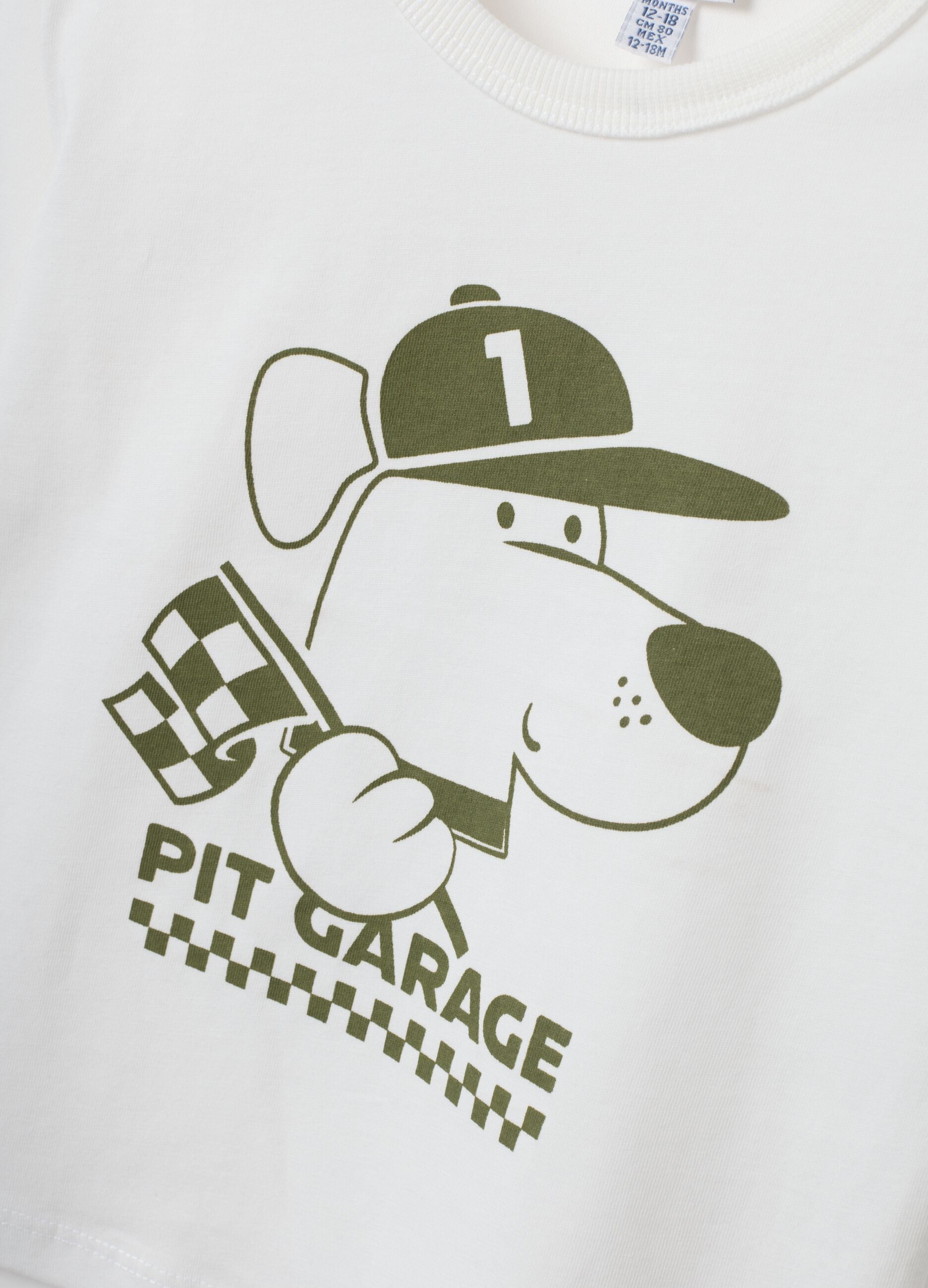 White organic cotton T-shirt with puppy print for boys