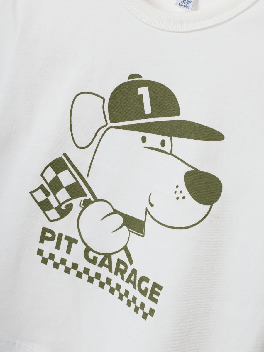 White organic cotton T-shirt with puppy print for boys_2