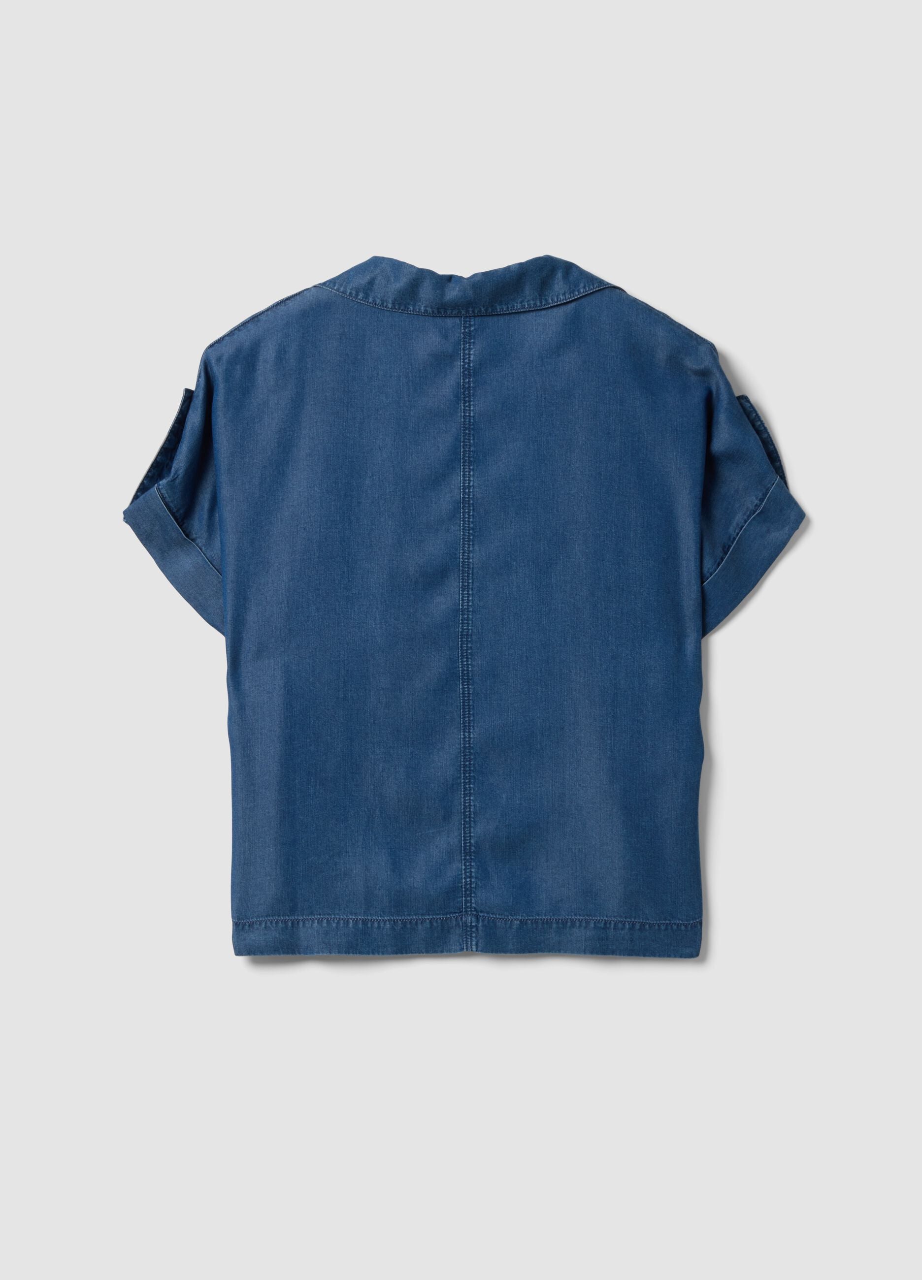 Blue pure lyocell short-sleeved shirt