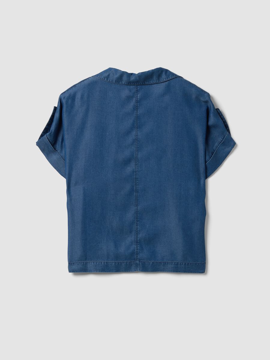 Blue pure lyocell short-sleeved shirt_5
