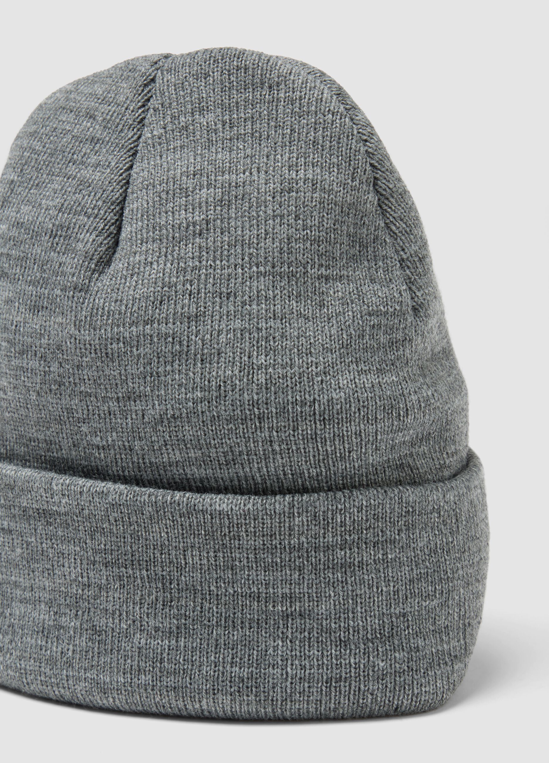 Grey jersey knit beanie with turn-up